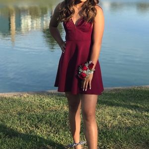 Wine Red Backless Skater Dress - XS